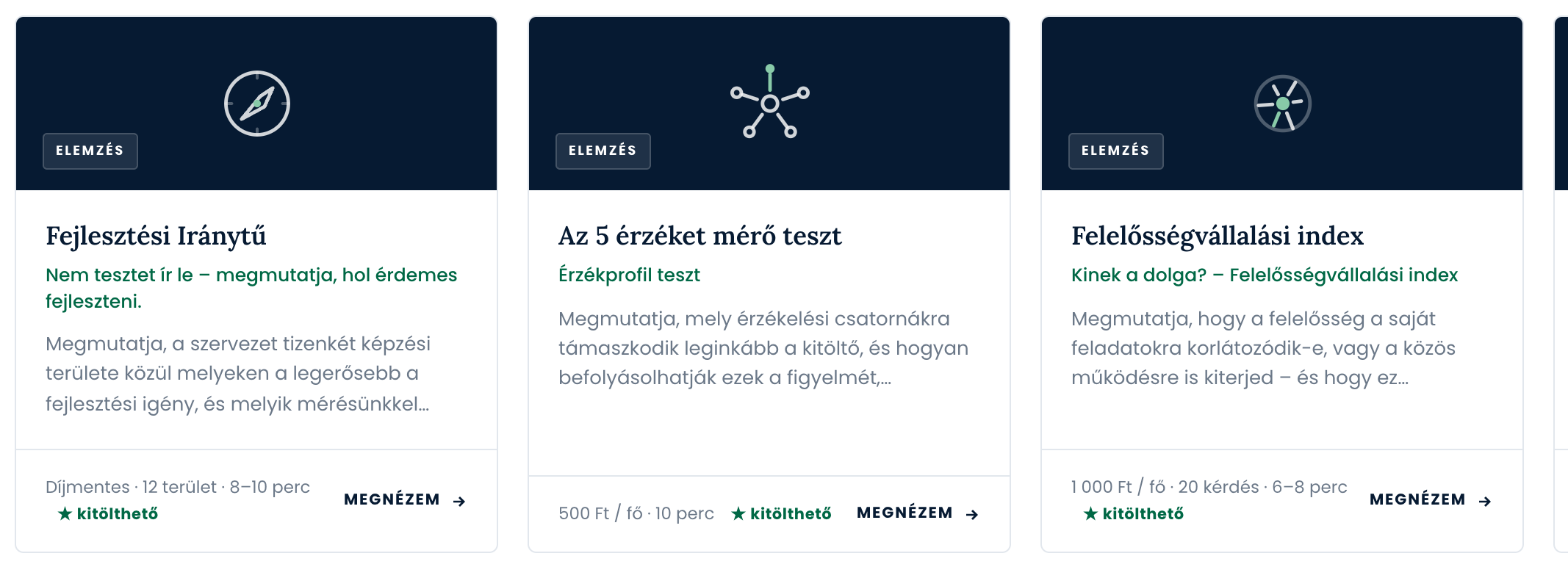 Termékkártyák közelről