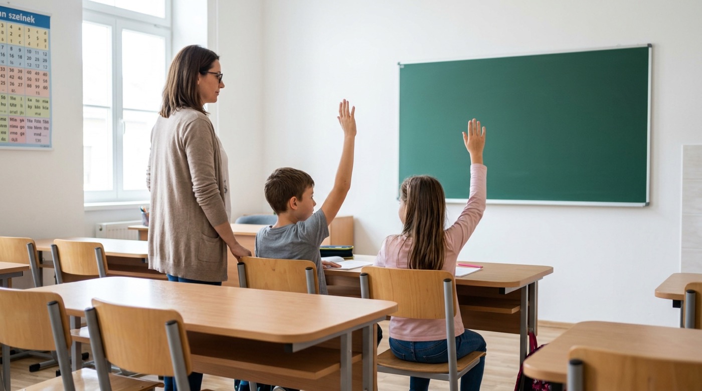 Tanár és jelentkező diákok az osztályteremben