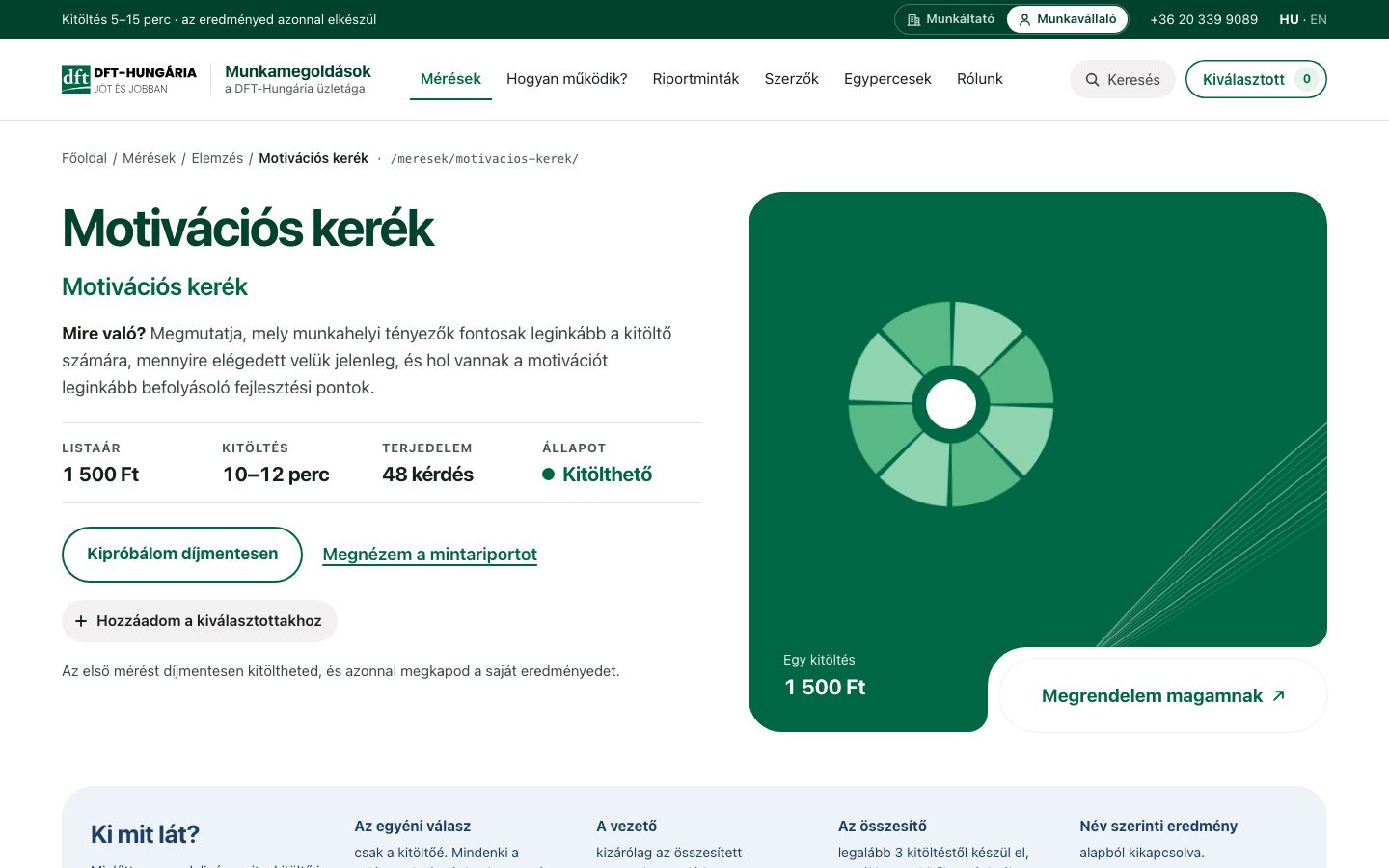 Termékoldal munkavállalói nézetben: Megrendelem magamnak
