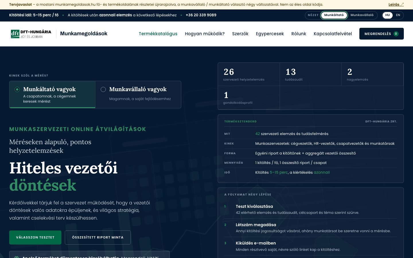 Mostani oldal stílusában: munkáltatói nézet, fókusz a felső sáv váltóján