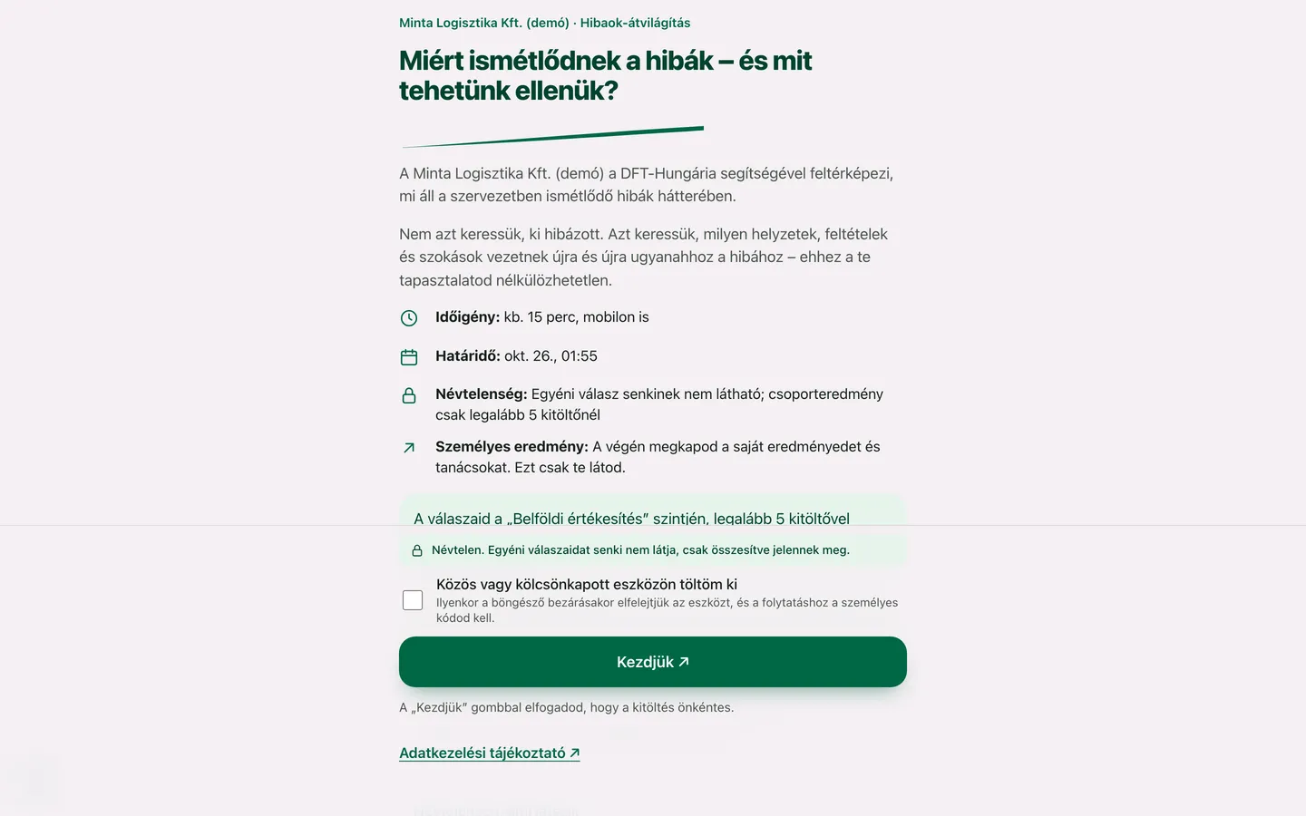 Kérdőív – nyitólap